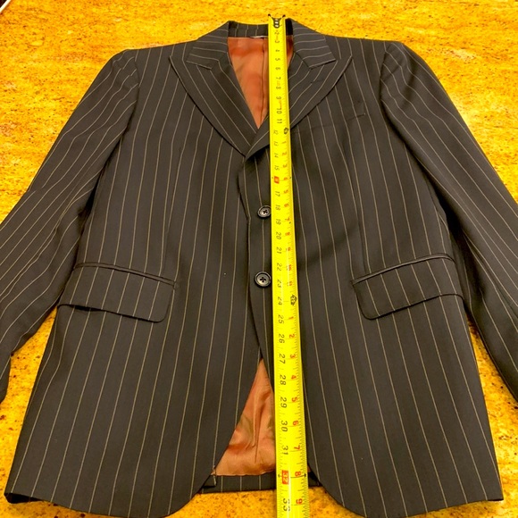 TOMBOLINI MENS WOOL TWO BUTTON SUIT WITH THIN STRIPING AND DOUBLE BACK VENT - Picture 6 of 13